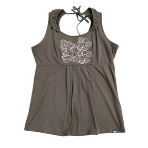 The North Face Women's Size Large Embroidered Tie Back Tank Top Green Ruffle